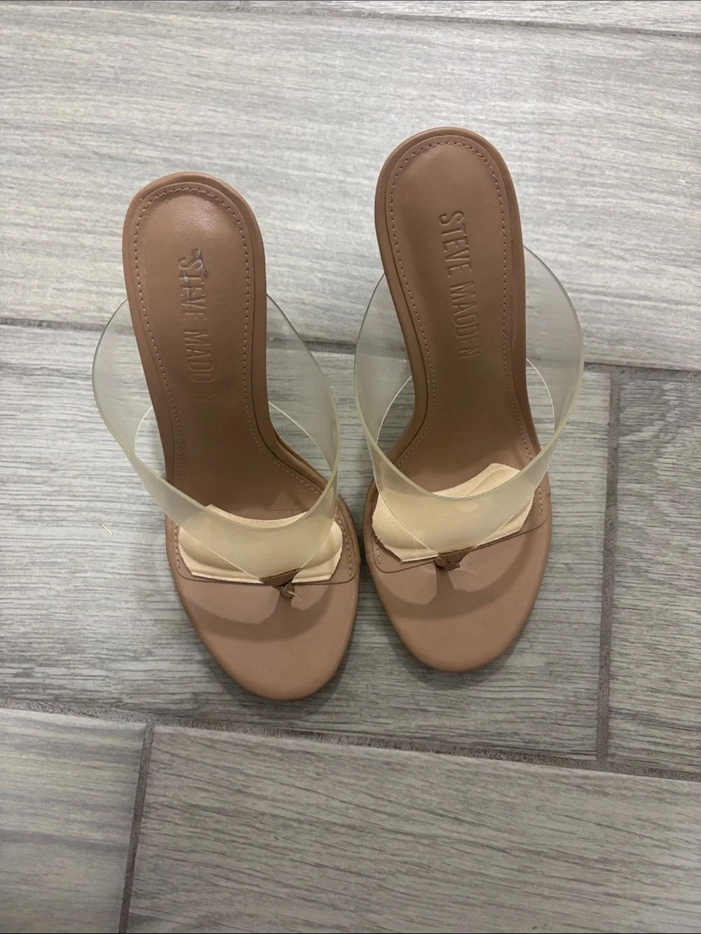 Steve Madden Clear Strap Tan Stiletto Heels